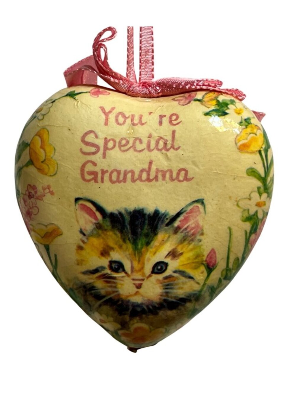 "You're Special Grandma"  Cat & Floral Design  3"  Hanging Heart Ornament